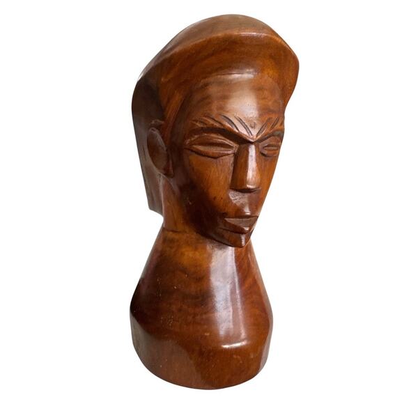 Vintage Hand Carved Solid Wood Primitive Bust of a Man - Picture 2 of 10